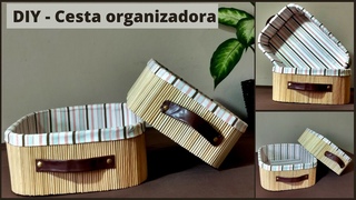 DIY | COMO FAZER CESTA ORGANIZADORA COM PAPELO E PALITOS DE CHURRASCO