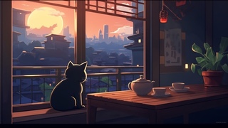 1 Hour Lofi Cat • Cozy sunset with my cat - Sleep, Relax, Study, Chill