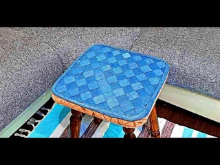 Джинсовая плетёная подушка  на табурет или офисный стул denim wicker bedding on a chair