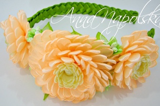 Веняний обруч з хризантемами канзаши. Весенний ободок с хризантемами. Spring headband  k...