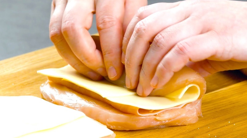 Rolle diese 3 Zutaten zusammen und steck 3 Spieße hinein, Cordon bleu