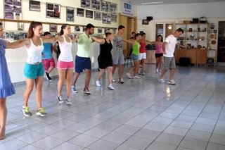 Corfu dancers rehearse the Zorba dance in Sinies
